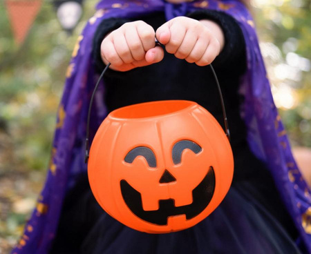 Halloweenowy koszyk na słodycze wiaderko DYNIA okrągłe