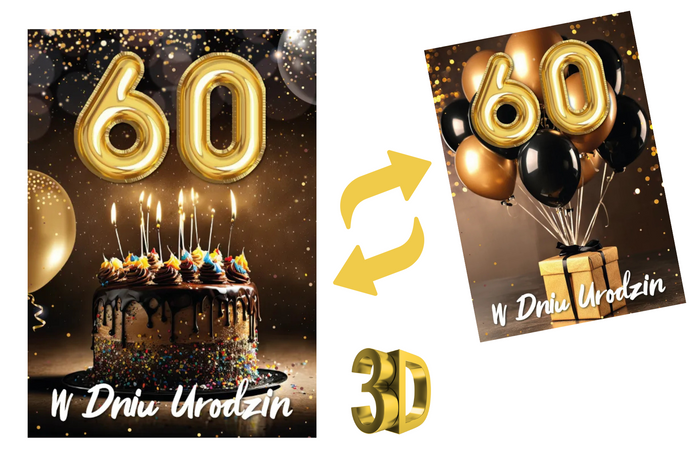 Kartka urodzinowa 60- ste urodziny trójwymiarowa 3D 1 szt.