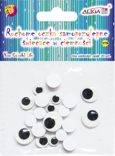 Ruchome oczka świecące w ciemności GLOW mix 20 szt.