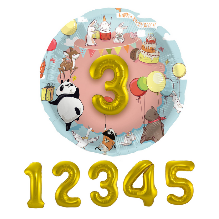 Balon Foliowy urodzinowy trójwymiarowy 56 cm + liczby 1-5