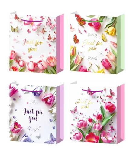 Torebka prezentowa kwiaty Tulipany Just for you 40x31x12 cm mix wzorów