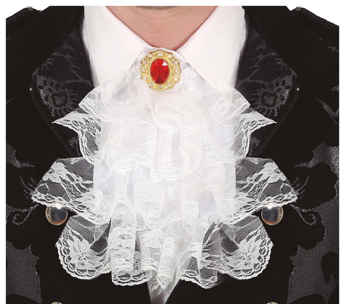 Bialy żabot z broszką gotycki dodatek do stroju