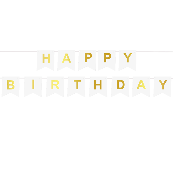 Baner girlanda "Happy Birthday" złoty napis - BIAŁY