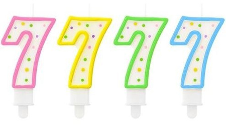 Świeczka urodzinowa "7" kropeczki żółta