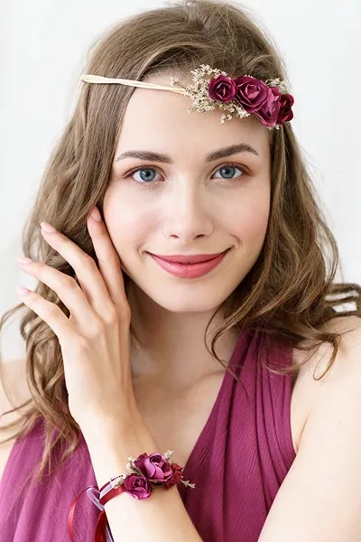 Wianek na głowę Bordo Boho 18 cm