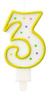 Świeczka urodzinowa "3" kropeczki żółta
