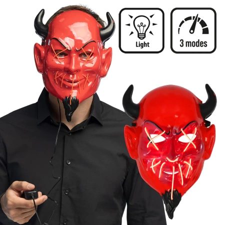 Maska diabeł czerwona świecąca LED Halloween