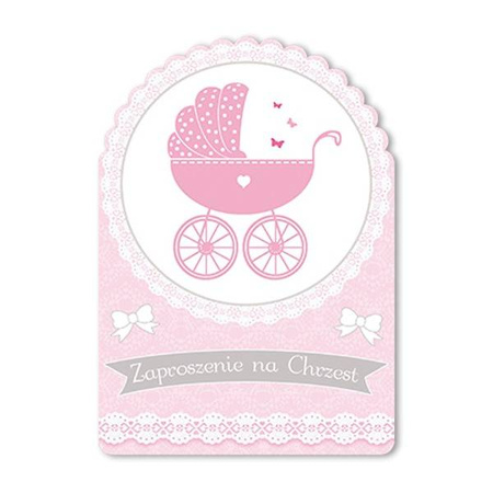 Zaproszenia Chrzest Święty Wózeczek 10 szt.