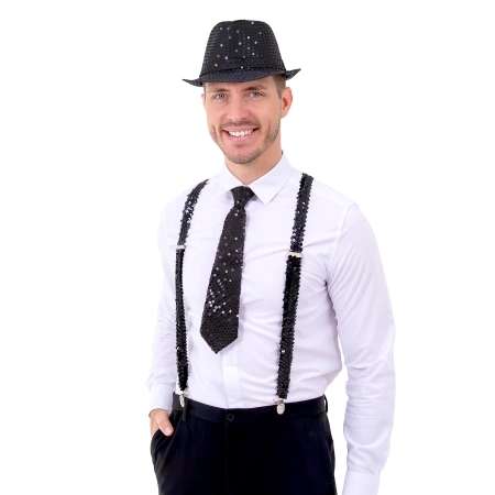 Krawat cekinowy czarny 36 cm na Sylwestra i karnawał