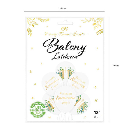 Balony Pierwsza Komunia Święta IHS eukaliptus 12" 6 szt.