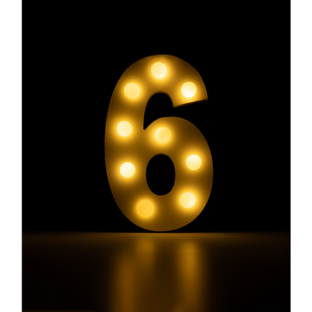 Świecąca Cyfra LED "6" Light Letter, drewniana biała 17x12 cm