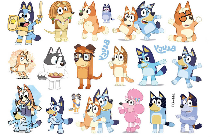 Tatuaże zmywalne wodne dla dzieci Bluey i Bingo