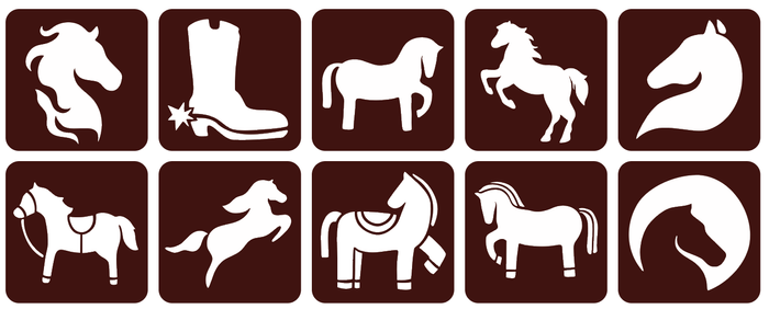 Szablony do tatuaży brokatowych ZESTAW 10 szt. mix Konie