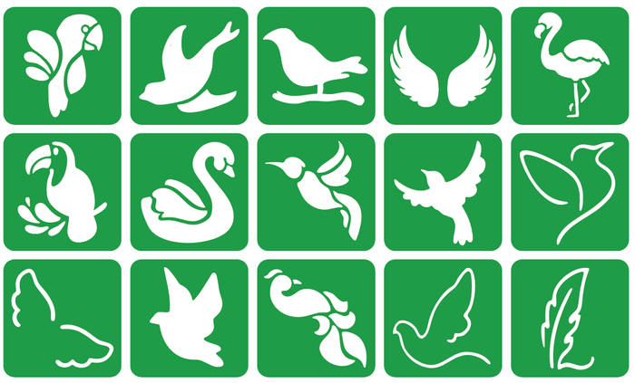 Szablony do tatuaży brokatowych ZESTAW 15 szt. mix Ptaki