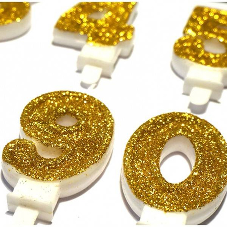 Świeczka urodzinowa na tort cyfra złota brokatowa