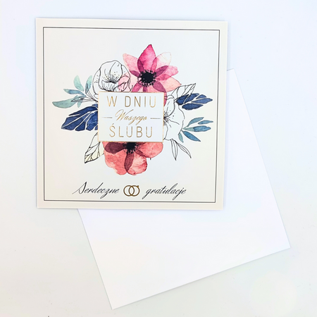 Kartka okolicznościowa z okazji Ślubu kolorowe kwiaty kwadratowa