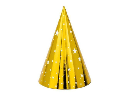 Czapeczki papierowe Złote w gwiazdki 6 szt. Sylwester