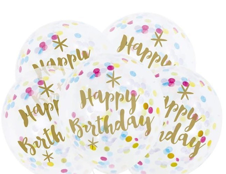 Balony gumowe Happy Birthday z kolorowym konfetti 12'' 3 szt.