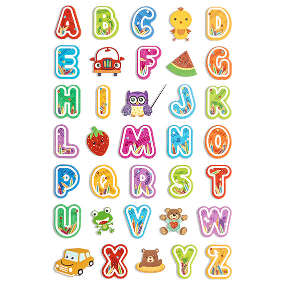 Naklejki z pianki z brokatem - kolorowy alfabet 35 szt.