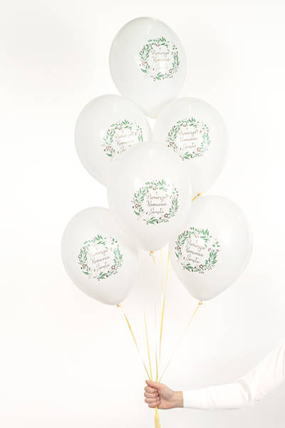 Balony Pierwsza Komunia Święta nadruk kwiaty 6 szt.