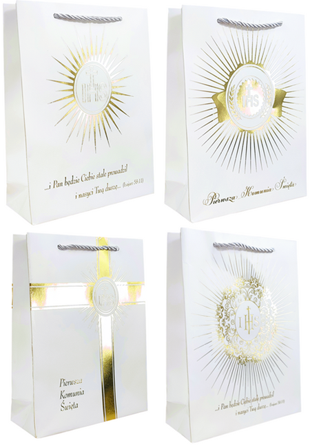 Torebka prezentowa Pierwsza Komunia Święta rozmiar S 24x18x8 cm MIX wzorów