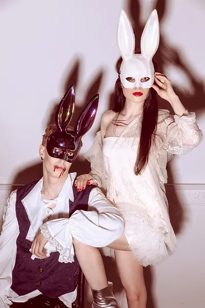 Maska Królik, 16.5x34cm CZARNY opalizujący