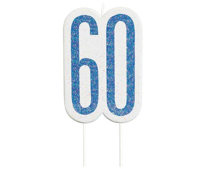 Świeczka urodzinowa na tort liczba "60" niebieska