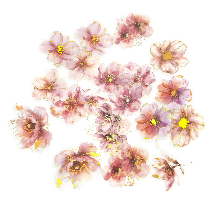 Naklejki połyskujące KWIATY folia PET 20 SZT - PINK BLUSH