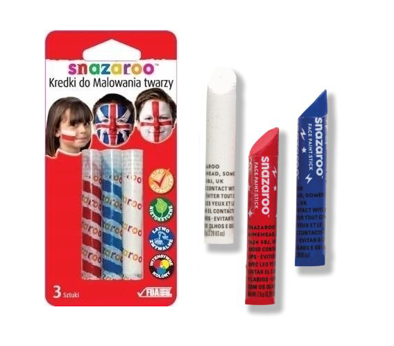 Kredki do twarzy i ciała zestaw niebiesko-biało-czerwony Snazaroo 3 szt.