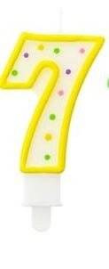 Świeczka urodzinowa "7" kropeczki żółta