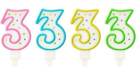 Świeczka urodzinowa "3" kropeczki żółta