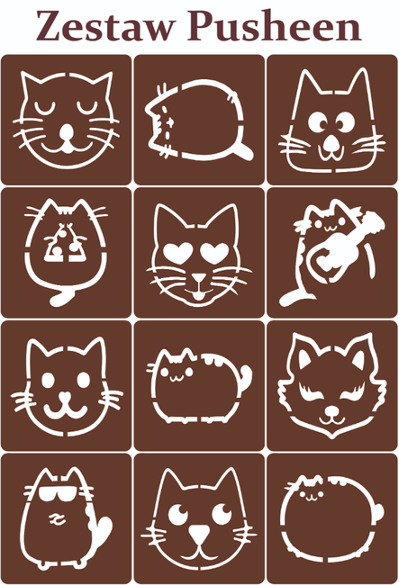 Szablony do tatuaży brokatowych Zestaw Pusheen Koty 12 szt.