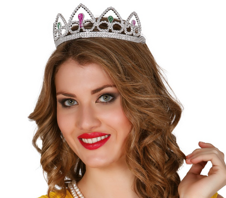 Diadem księżniczki z różowymi i zielonymi diamentami