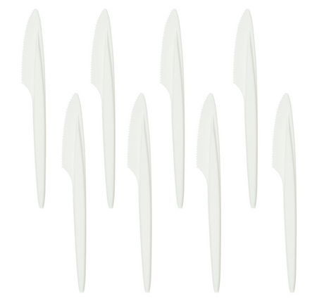 Noże wielorazowe białe, z tworzywa sztucznego 18 cm zestaw 8 sztuk