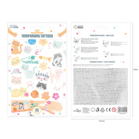 Tatuaże zmywalne wodne Kotki 23szt.