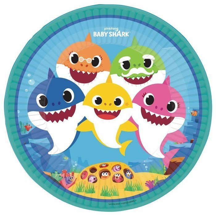 Talerzyki papierowe okrągłe Baby Shark 23 cm 8 szt.