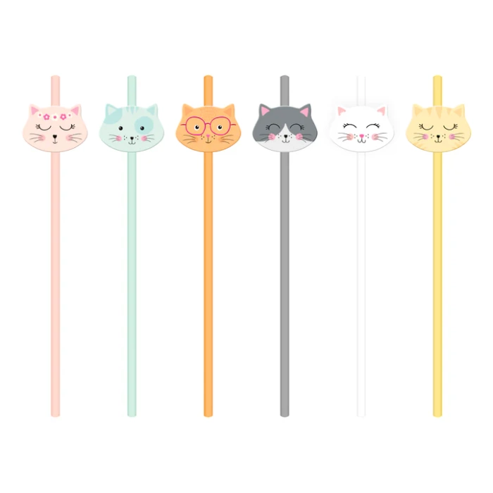 Słomki papierowe Kotki 19,5cm 6 szt.