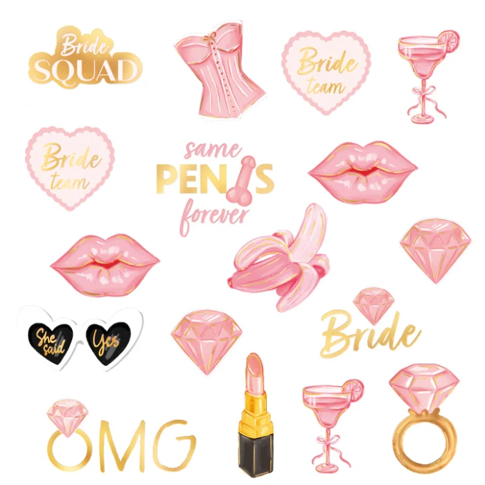 Tatuaże zmywalne Bride to be Wieczór Panieński 19 szt. zestaw