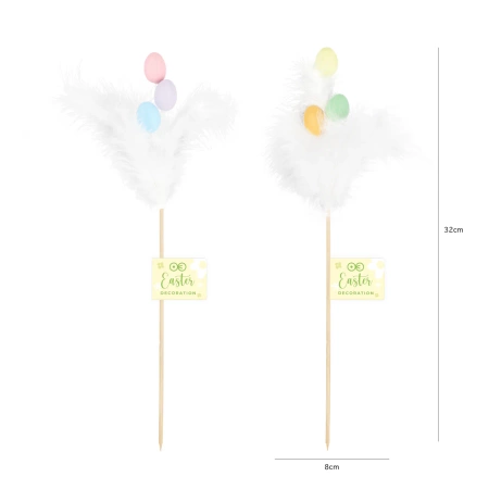 Jajka z piórkami na patyku mix kolorów 1 szt.