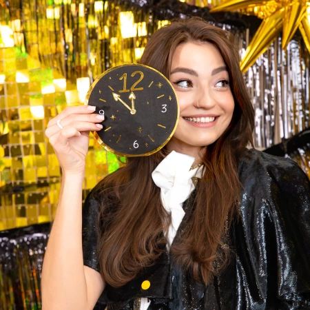 Serwetki papierowe czarne Happy New Year Zegar na Sylwestra 10szt.