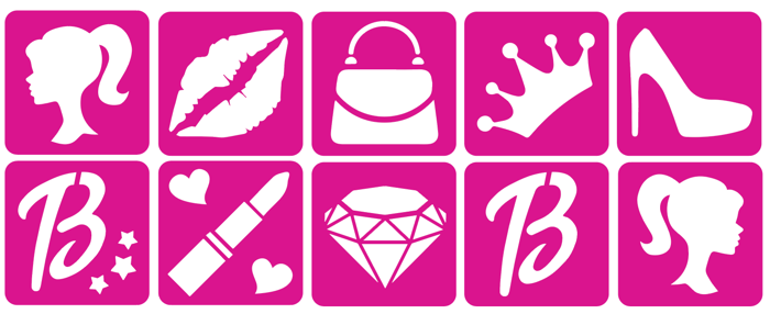 Szablony do tatuaży brokatowych ZESTAW 10 szt. mix (jak Barbie)