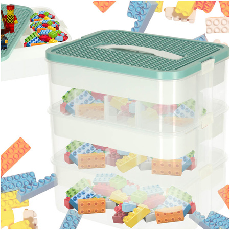 Organizer pudełko pojemnik na klocki zabawki drobiazgi z pokrywą przegródkami 3 piętra warstwy