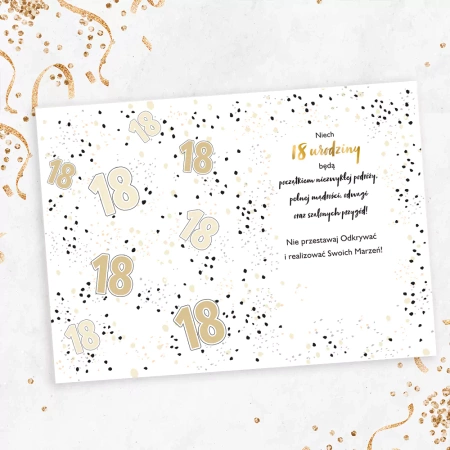Kartka urodzinowa 18-ste urodziny czarno złota 1 szt.