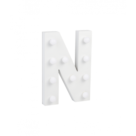 Świecąca Litera LED "N" Light Letter, drewniana biała 17x12 cm