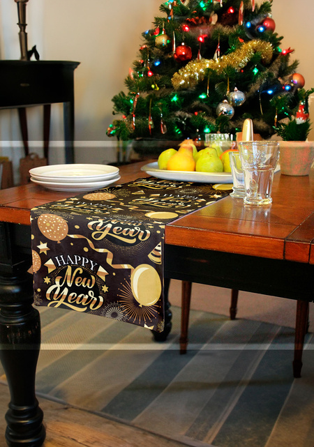 Bieżnik na stół czarny Happy New Year Sylwester 300 x 28 cm
