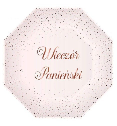 Talerzyki papierowe Wieczór Panieński złoty róż sześciokąt 24cm 6 szt