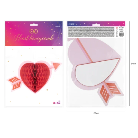 Dekoracja Serce ze strzałą 3D honeycomb 35x21cm