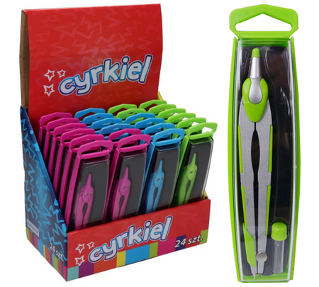 Cyrkiel kolorowy z rysikiem, plastikowe etui