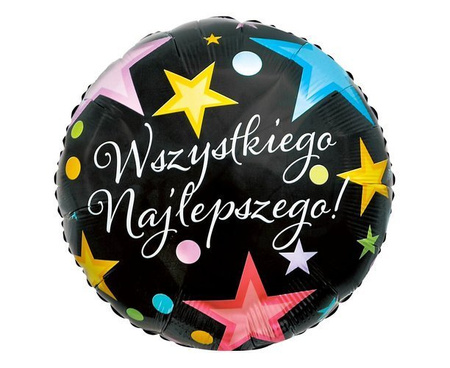 Wszystkiego najlepszego! okrągły balon foliowy gwiazdki 18''