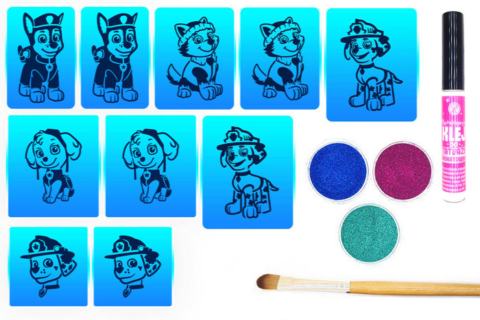 Szablony do tatuaży brokatowych zestaw startowy - Psi Patrol